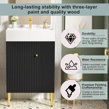 21.6" Black Bathroom vanity, Combo Cabinet, Bathroom Storage Cabinet, Single Ceramic Sink, Right side storage