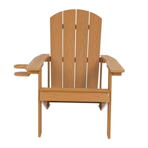 Lounge chair teak color, suitable for all seasons: Outdoor lounge chair, made of sturdy HIPS material, equipped with 304 stainless steel accessories.
