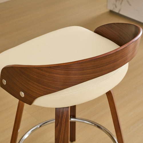 Bar Stools Set of 2, Swivel Bar Height Stools with Low Back, Wood Bar Chairs with Soft Cushion Seat, 25-Inch Seat Height (Beige, 25inch Counter Height)