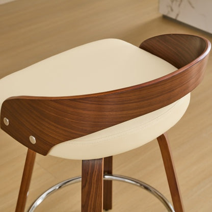 Bar Stools Set of 2, Swivel Bar Height Stools with Low Back, Wood Bar Chairs with Soft Cushion Seat, 25-Inch Seat Height (Beige, 25inch Counter Height)