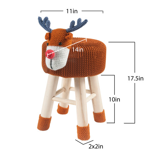 Deer Ottoman Stool Cute Animal Foot Stool Kids Seat with Solid Wood Legs