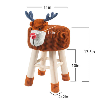 Deer Ottoman Stool Cute Animal Foot Stool Kids Seat with Solid Wood Legs