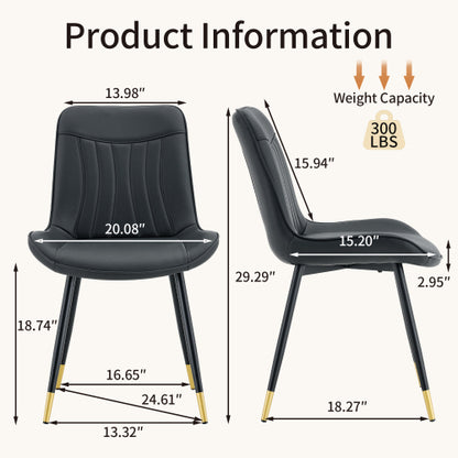 Dining Chairs Set of 4, Black Tech Fabric Upholstered Dining Chairs with Semi-Gloss Black Metal Legs, Gold-Trimmed Adjustable Non-Slip Feet, Vertical-Stitched High Back (Black, Set of 4)