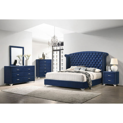 Pacific Blue Velvet 2-Drawer Nightstand
