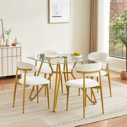 Set of 2 White & Gold Velvet Dining Chairs, Curved Backrest, Metal Legs, 250lbs Capacity for Dining Room & Kitchen