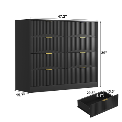 Modern 8 Drawers Dresser Chests for Bedroom,47.2" Wide Wood Chest of Drawers with Gold Metal Handle,Drawer Organizer for Bedroom,Living Room,Hallway and Entryway,Black