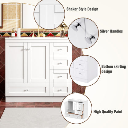 36 inch Shaker Style Free-Standing Bathroom Vanity Cabinet with Ceramic Sink, 4 Soft-close Drawers and 2 Soft-close doors