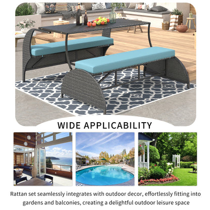 U_STYLE 2-in-1 Convertible Picnic Upholstered Bench Table,57.1" Outdoor Loveseat,Portable Picnic Table Couch,Convertible To 4 Seats&1 Table,For Garden,Lawn,Backyard,Porch,Patio