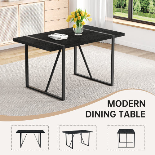 Retro Dining Table with Black Textured Top & Inset Metal Legs