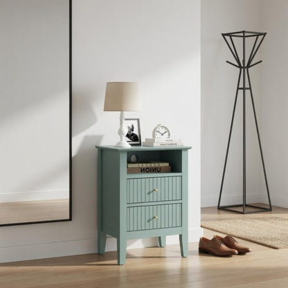 Green Fluted Nightstand with Soft-Close Drawers