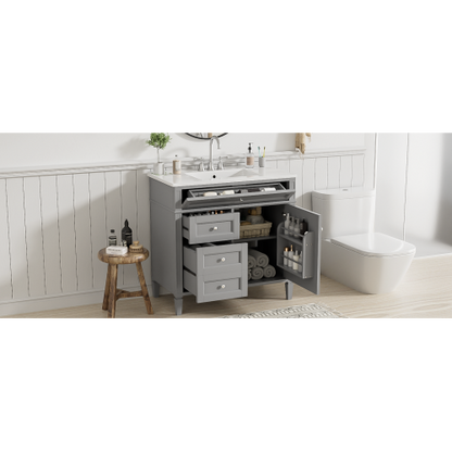 36'' Bathroom Vanity with Top Sink, Modern Bathroom Storage Cabinet with 2 Drawers and a Tip-out Drawer, Single Sink Bathroom Vanity