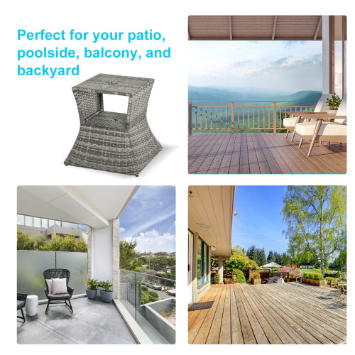 Outsunny Rattan Wicker Side Table with Umbrella Hole, 2 Tier Storage Shelf for All Weather for Outdoor, Patio, Garden, Backyard, Mixed Grey