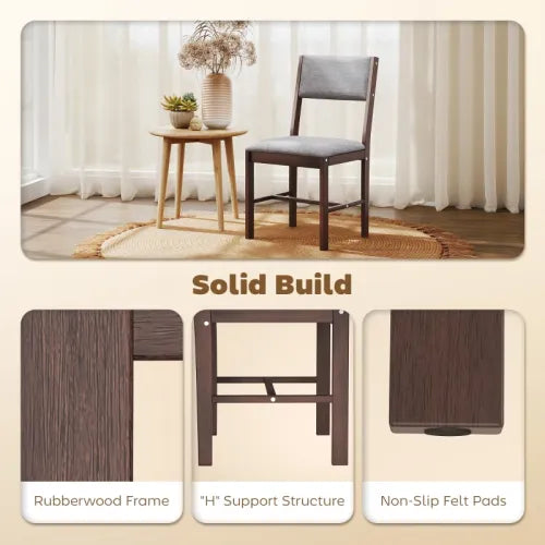 Set of 4 Walnut Rubberwood Dining Chairs, Gray Linen Upholstered Kitchen Chairs with H-Support Frame
