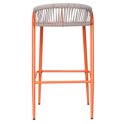 Outdoor 29" Seat Height Aluminum Frame Barstools with Rope-woven Scallop-shaped Backrest, Set of 2, Orange