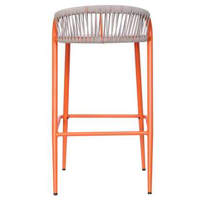 Outdoor 29" Seat Height Aluminum Frame Barstools with Rope-woven Scallop-shaped Backrest, Set of 2, Orange