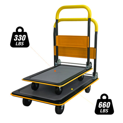 Flatbed Cart, 330lbs Heavy Duty Capacity Platform Hand Truck 360 Degree Swivel Wheels Foldable Push Hand Cart for Loading and Storage