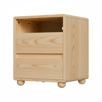 20inch Modern Nightstand with 2 Drawers And Shelves Solid Wood Night Stand with Charger Station Mid Century Bedside Table Curved Wood Side Table for Bedroom Living room