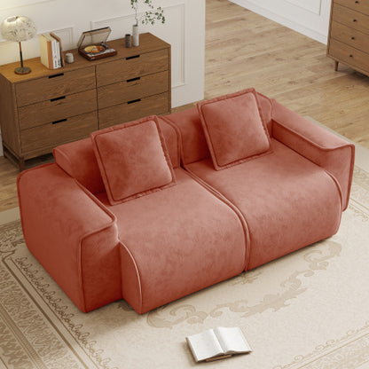 Red Velvet Modular Boneless Sectional Sofa with French Piping