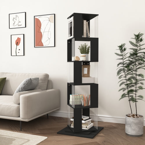 360° Rotating Bookshelf with Acrylic Plate, 5-Tier Tall, Floor Rack Simple Bookcase, Modern Display Shelf for Living Room/Home Office/ Bedroom