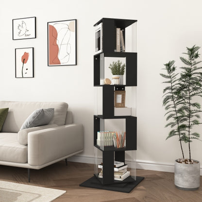 360° Rotating Bookshelf with Acrylic Plate, 5-Tier Tall, Floor Rack Simple Bookcase, Modern Display Shelf for Living Room/Home Office/ Bedroom
