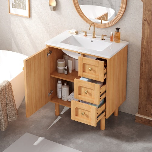 30 Inch Bathroom Vanity with Ceramic Sink, Bathroom Vanity with 3 Drawers, 1 large Soft Closing Door, Farmhouse Bathroom Storage Cabinet , Ideal for Home