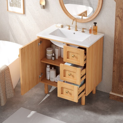 30 Inch Bathroom Vanity with Ceramic Sink, Bathroom Vanity with 3 Drawers, 1 large Soft Closing Door, Farmhouse Bathroom Storage Cabinet , Ideal for Home