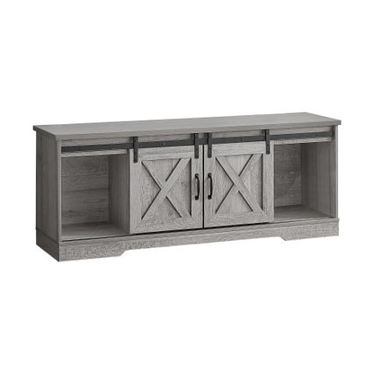 60 Inch Grey Modern Farmhouse TV Stand with Metal Track Sliding Barn Storage Doors
