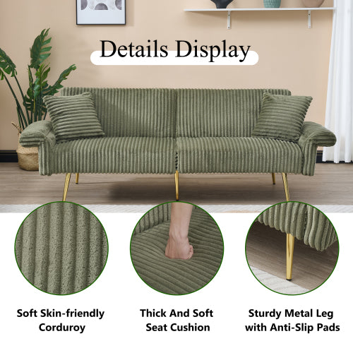 79 inch  Foldable Corduroy Sofa Bed with Adjustable Folding Armrests