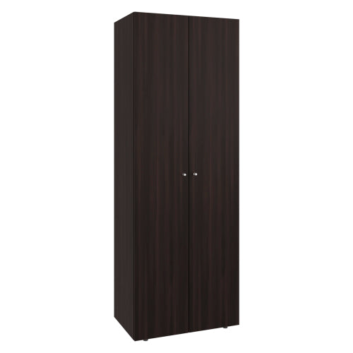 Home 2 Doors Closet System Armoire, Hanging Rod and Storage Shelf, Modern Armoire for Bedroom Organization Storage, Stained Walnut