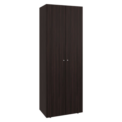 Home 2 Doors Closet System Armoire, Hanging Rod and Storage Shelf, Modern Armoire for Bedroom Organization Storage, Stained Walnut