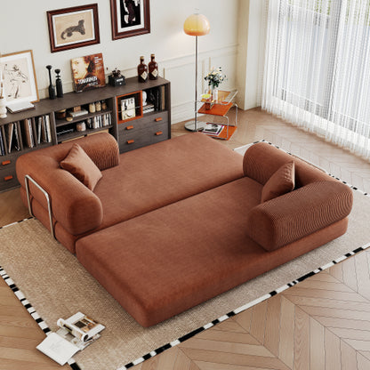 78.8-Inch Brown Compression Convertible Boneless Modular Corduroy Floor Sofa-Bed No-Assembly for Living-Room Bedroom