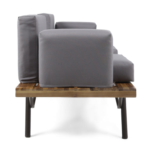 Canoga Outdoor Industrial Loveseat with Coffee Table