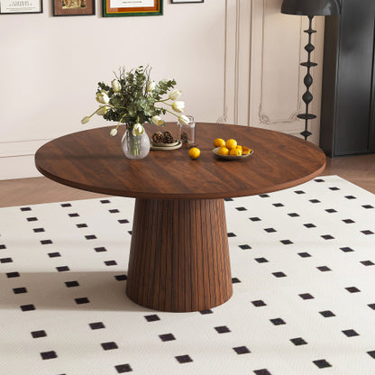 47 Inch Round Farmhouse Dining Table, Walnut Finish