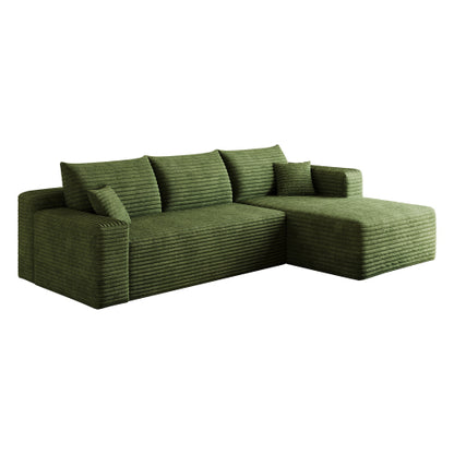 95-Inch Green Plush Corduroy U-Shaped Cloud Modular Sectional Deep-Seat Corner Sofa No-Assembly for Living-Room