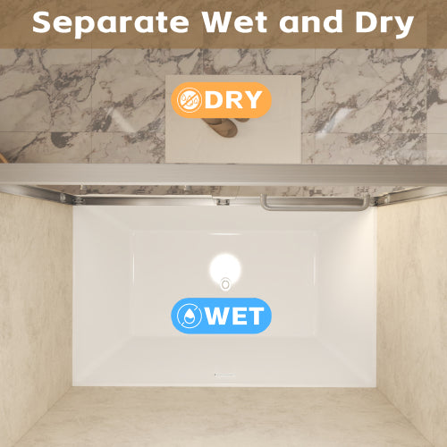 56-60" x 60" Tempered Glass with Explosion Proof Film, Aluminum Frame Double Sliding Shower Door, "1/4 (6 mm), Stainless Steel handle,Brushed Nickel