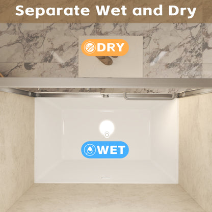 56-60" x 60" Tempered Glass with Explosion Proof Film, Aluminum Frame Double Sliding Shower Door, "1/4 (6 mm), Stainless Steel handle,Brushed Nickel