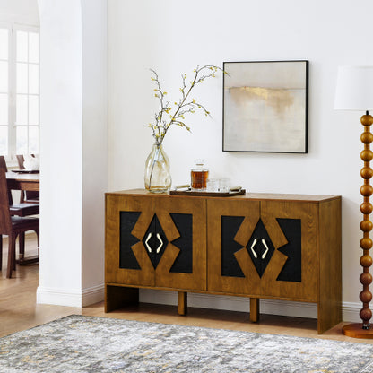 60 inch Mid Century Modern Sideboard Buffet Cabinet with Storage, TV Media Console, Storage Cabinet with Geometric Pattern & Adjustable Shelves for Kitchen Dining Living Room Entryway Hallway, Walnut
