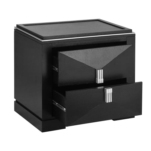 Mid-Century Modern Nightstand, 2 Drawers Wide Sofa Side Table,Wood Diamond Shaped End Table with Storage,Closet with Heavy Duty Base,Small Bedside Table for Bedroom,Living Room,Entrance,Black