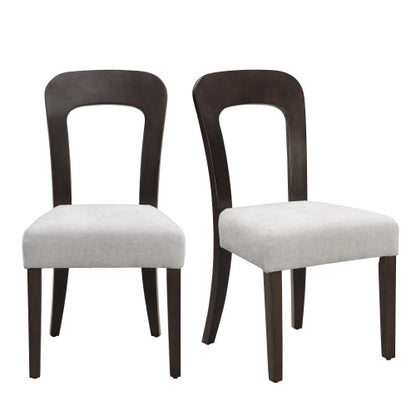 Set of 2 Gray Chenille Fabric Dining Chairs, Dark Brown Rubber Wood Legs 330 LBS Weight Capacity