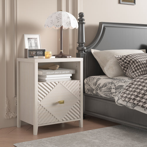 Beige Charging Station Nightstand, 19.68inchW*17.16inchD*25.2inchH