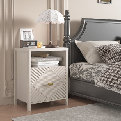 Beige Charging Station Nightstand, 19.68inchW*17.16inchD*25.2inchH