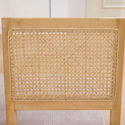 Set of 2 Tan Mid-Century Farmhouse Cane Rattan Dining Chairs, S-Spring Dual Rebound Cushion Solid Hardwood Side Chairs