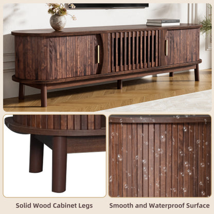 Dark Brown Farmhouse Style TV Stand Suitable For 75 Inch TV Solid Wood Leg Entertainment Cabinet