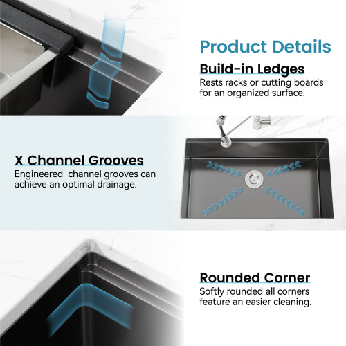 Stainless Steel Kitchen Sink, 33″x19″ Single Bowl, Undermount Handmade Sink in Brushed, with Cutting Board, Colander