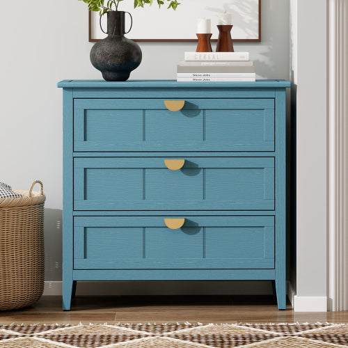 American Style 3-Drawer Storage Cabinet Anti-Tip Design Non-Slip Foot Pad Household Bedroom Study Wooden Chest Cabinet