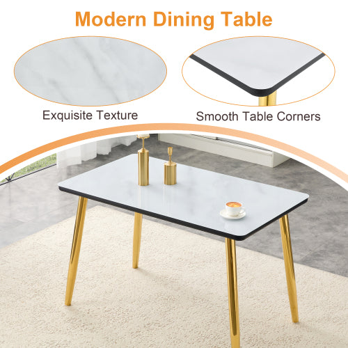 47.3 Inch Marble Tempered Glass Dining Table with Gold Tapered Metal Legs