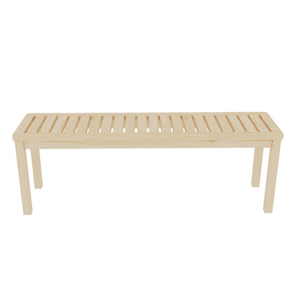 52.1" Outdoor Solid Wood Knot-Free Pine Backless Dining Swimming Pool Beach Bench with Slatted Seat – Modern Bench, Perfect for Patio, Backyard, Entryway, Hallway, Living Room, Bedroom, Front Door