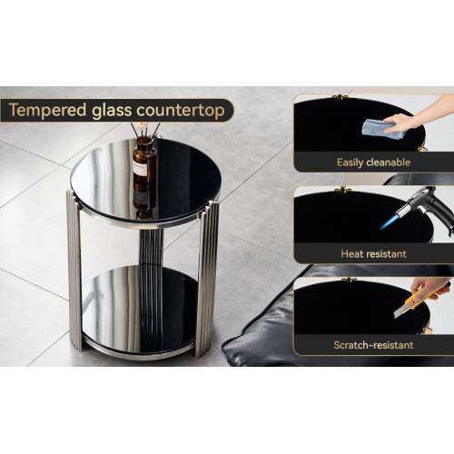 16.9inch  Double-Layer Glass Side Table, Silver Frame