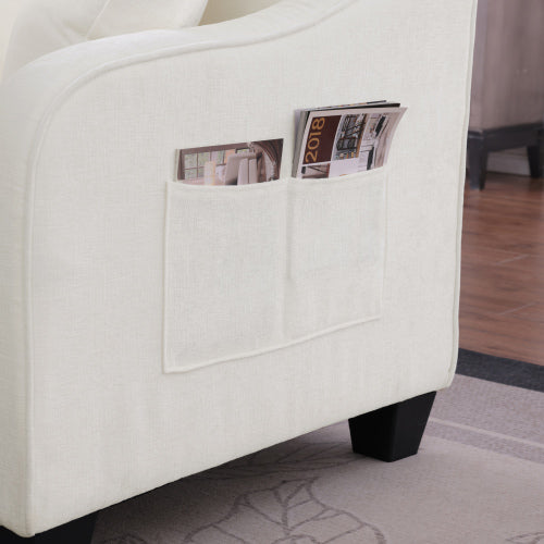 Beige 2-Seater Irregular Curved Sofa Chaise, Storage Footrest, 2 Throw Pillows