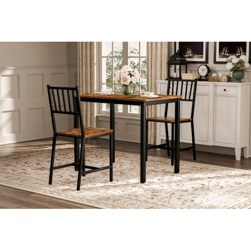 3-Piece Brown & Black Dining Set, Table & 2 Chairs
